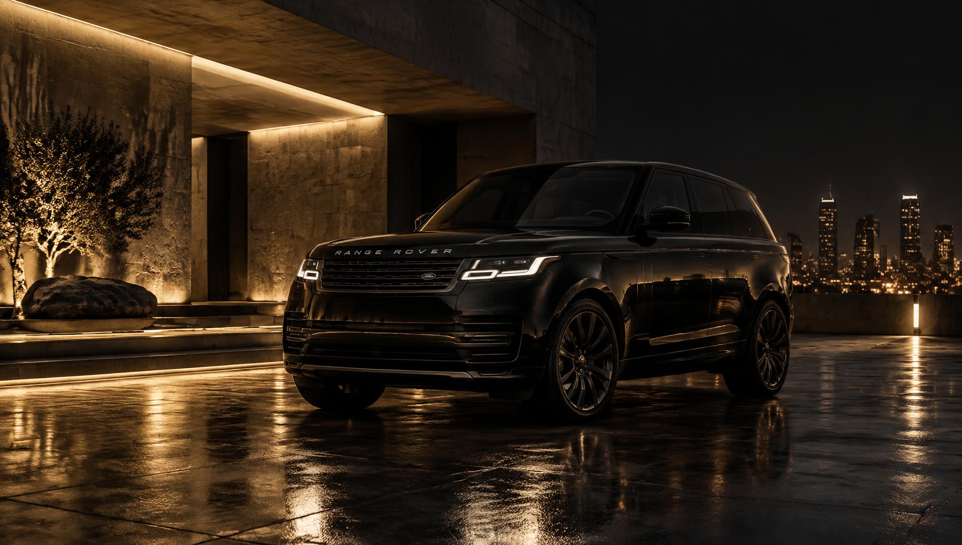 Luxury SUV in dark architecture at night